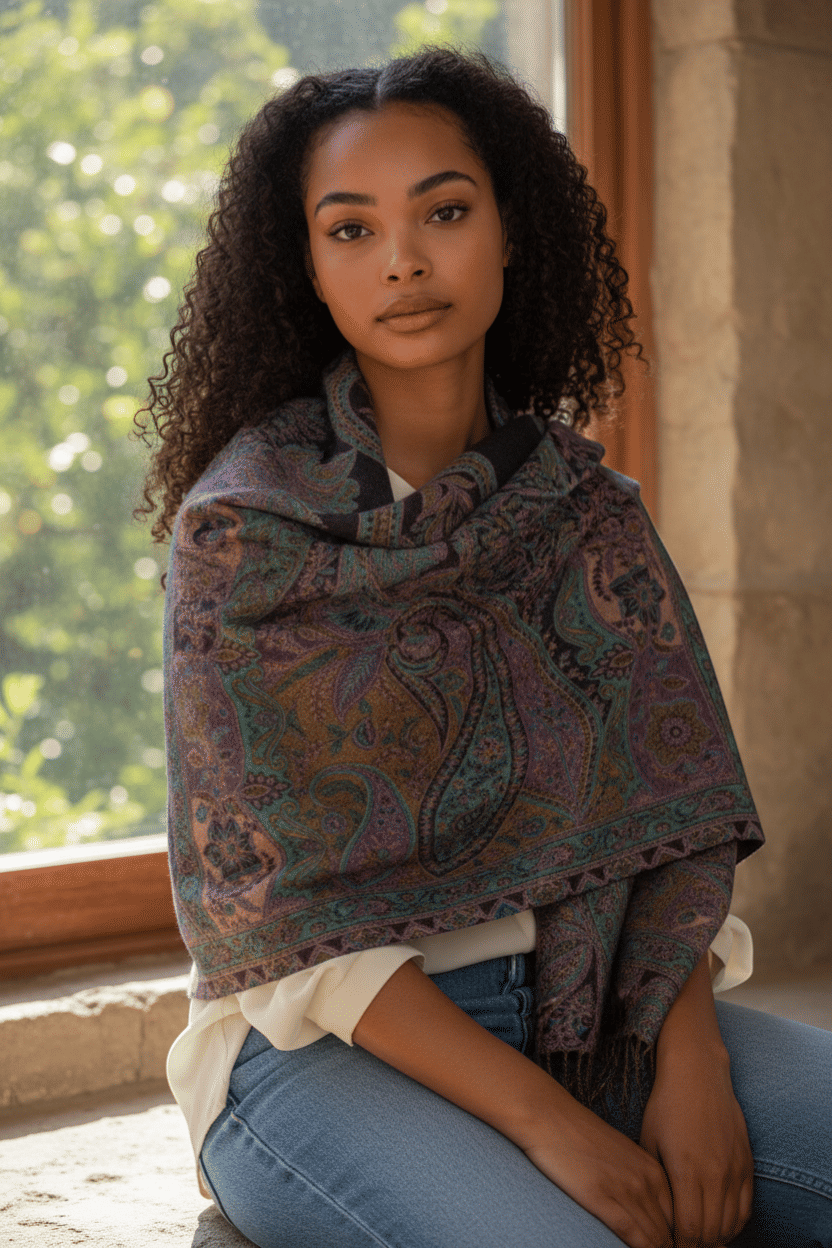 Large Paisley Cutwork Shawl
